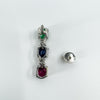 Reverse side of sterling silver earring showing gemstone settings and post