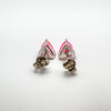 Rear view of neon pink fire opal earrings with sterling silver backs