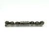 Back of sterling silver paste and pearl bar brooch showing pin and rolling C clasp fitting.