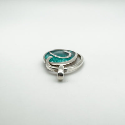Close-up of large oval bail on sterling silver enamelled pendant