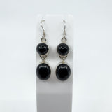 Chunky sterling silver black onyx drop earrings with cabochon stones in bezel settings