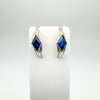 Rhombus cut blue CZ earrings in chunky sterling silver half hoop setting