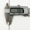 Digital calipers measuring the 1.9mm links on a vintage sterling silver box chain necklace.
