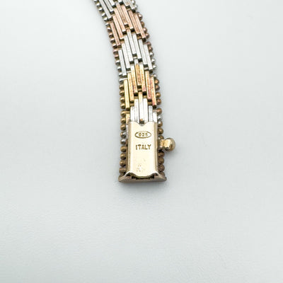 Close-up of bracelet push clasp marked 925 and ITALY