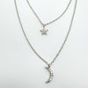 Dainty sterling silver necklace with CZ star and moon charms on double chain