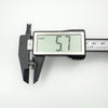Digital caliper showing 5.7mm depth of sterling silver CZ pendant