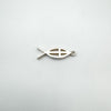 Side angle of Christian Fish Cross charm in sterling silver with cross cut-out design
