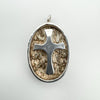Chunky sterling silver Christian cross pendant with raised oval border