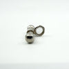 End-on view of the sterling silver T-bar charm showing the rounded terminal and bail loop.