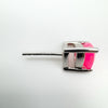 Macro image of earring post stamped 925 TGGC on pink fire opal studs