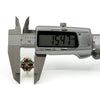 Caliper measurement of vintage 18ct gold ruby emerald and diamond cluster ring head at 15.47mm