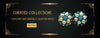Art deco banner with turquoise and pearl cluster earrings, curated jewellery collections text