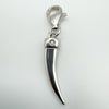 Sterling silver horn pendant with natural diamond and lobster clasp, front view