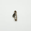 Angled side view of antique diamond horseshoe brooch with 9ct gold bar and silver setting