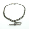 Full flat lay showing the antique sterling silver Albert chain fittings, including two swivel dog clips and T-bar.
