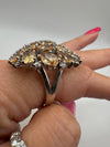Huge Sterling Silver Citrine & CZ Cocktail Ring Size Q - R