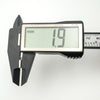 Digital caliper showing depth of sterling silver J hoop earring as 1.9mm