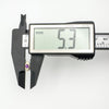 Caliper measuring width of vintage amethyst stud at 5.3mm