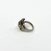 Side view of vintage sterling silver elephant locket ring with hinged head detail