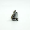 Close side view of pearl cluster end on the sterling silver bar brooch with paste accents.