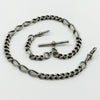 Antique 1899 sterling silver Figaro Albert chain with large T Bar and two dog clips