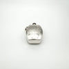 Detailed view of vintage silver perfume bottle pendant with London 1994 hallmarks