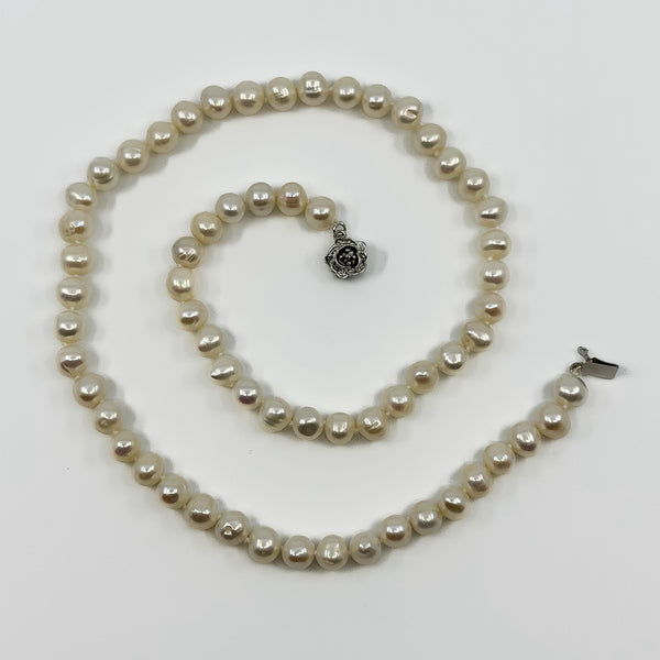 New freshwater baroque pearl necklace with hand knotted pearls and white gold filled clasp