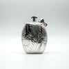 Vintage sterling silver perfume bottle pendant with foliate engraving, front view