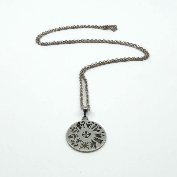 Full sterling silver chain laid out with History of Ireland pendant, approx. 20 inches long.