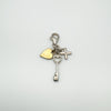 Full view of three-part sterling silver charm with heart facing outward