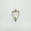 Full front view of sterling silver engraved heart pendant with Amore text