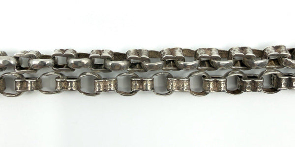 Full length view of the sterling silver Albert chain with T-bar and double dog clips on a white background.