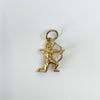 Top view of vintage 9ct gold archer pendant with loop and curved bow