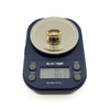 Antique Georgian 9ct gold amethyst trilogy ring on digital scales showing approx. 3.61g weight