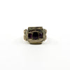 Front view of antique Georgian amethyst trilogy ring in tested 9ct gold with age-related wear