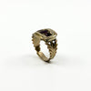 Reverse side view of antique Georgian gold ring showing the decorative fleur de lis style shank