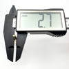 Digital caliper showing width of antique gold T-bar pendant at 2.7mm
