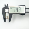 Digital caliper showing width of antique buckle charm at 14.3mm