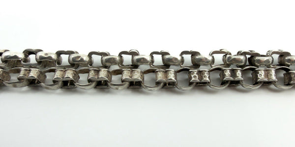 Close-up of the textured fancy links on the sterling silver Albert chain.