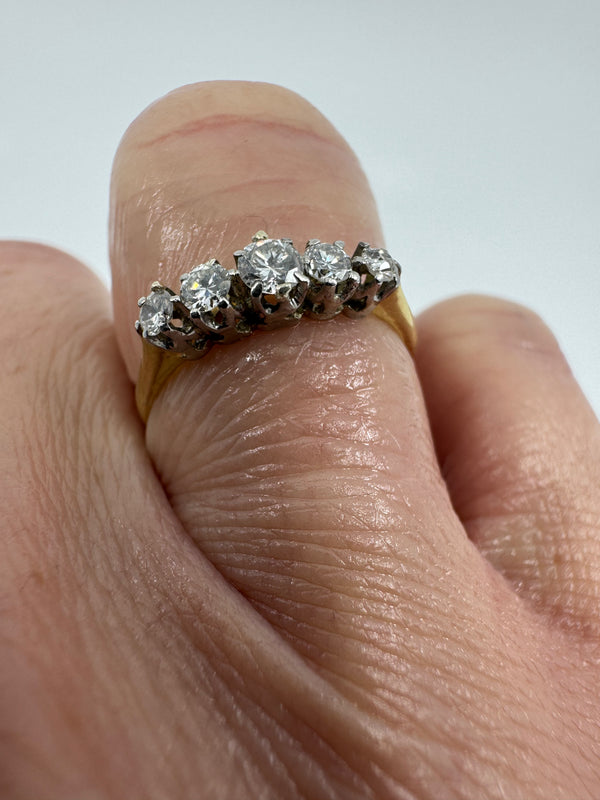 Antique 18ct Gold Diamond Five Stone Ring 0.50ct Size K