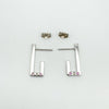 Flat lay of sterling silver J half hoop earrings showing butterfly backs and gemstone settings