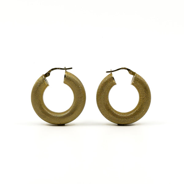 Large vintage 9ct gold mesh hoop earrings with rounded chunky hoop shape
