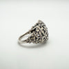 Used Pandora ring with enamel flowers and CZs in silver