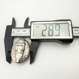 Sterling silver buckle locket width shown as 28.9mm with calipers