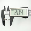 Digital caliper showing outer length of sterling silver hoop earring as 20.4mm