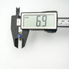 Width of chunky blue CZ earring measured at 6.9mm with caliper