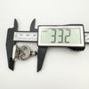 Digital caliper showing height of vintage silver chrysoprase pendant as 33.2mm