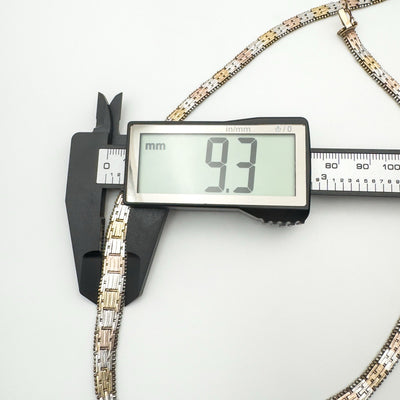 Width of tricolour necklace measured at 9.3mm using callipers