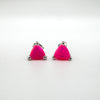 Front view of neon pink trillion cut fire opal stud earrings in sterling silver
