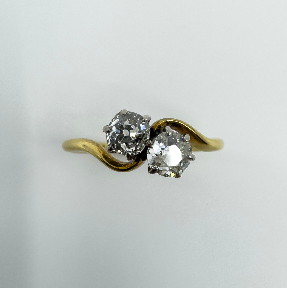 Old cut diamond toi et moi ring with two stones